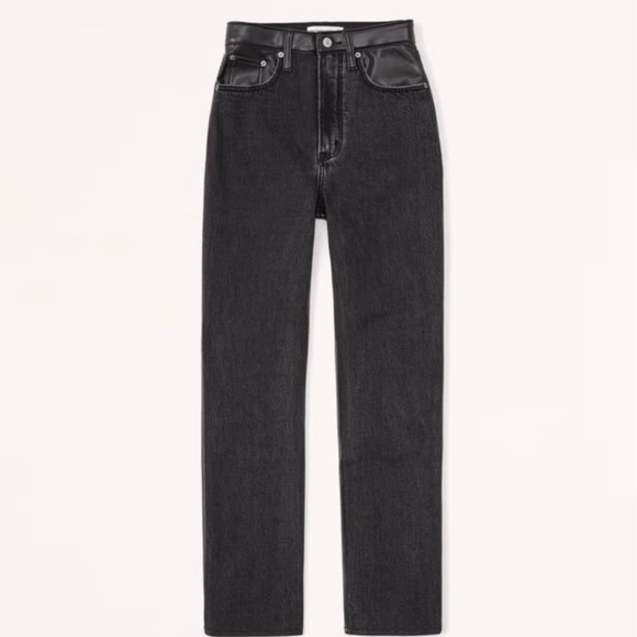 Abercrombie & Fitch: Mixed Fabric Ultra High Rise Ankle Straight - Picture 1 of 6